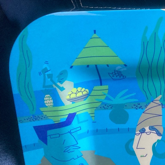 Home Turquoise Art Deco Beach Scene Heavy Duty Large Melamine Serving Platter - Picture 5 of 15